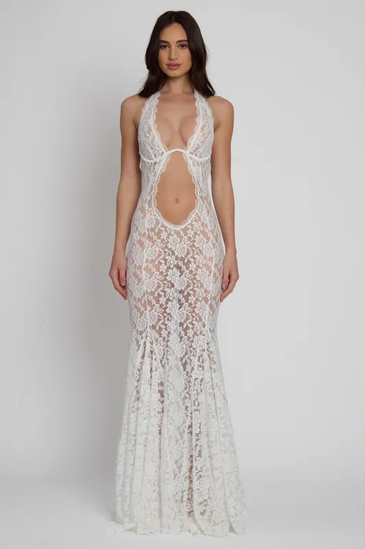Saltair Lace Bustier Maxi Dress - White made by LEAU