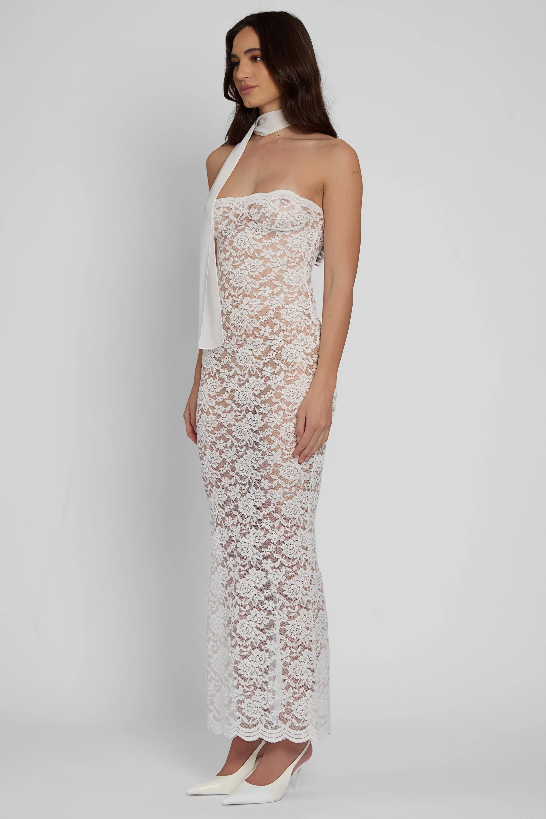 Soleil Scalloped Lace Midi Dress - White sold by LEAU product image thumbnail 3