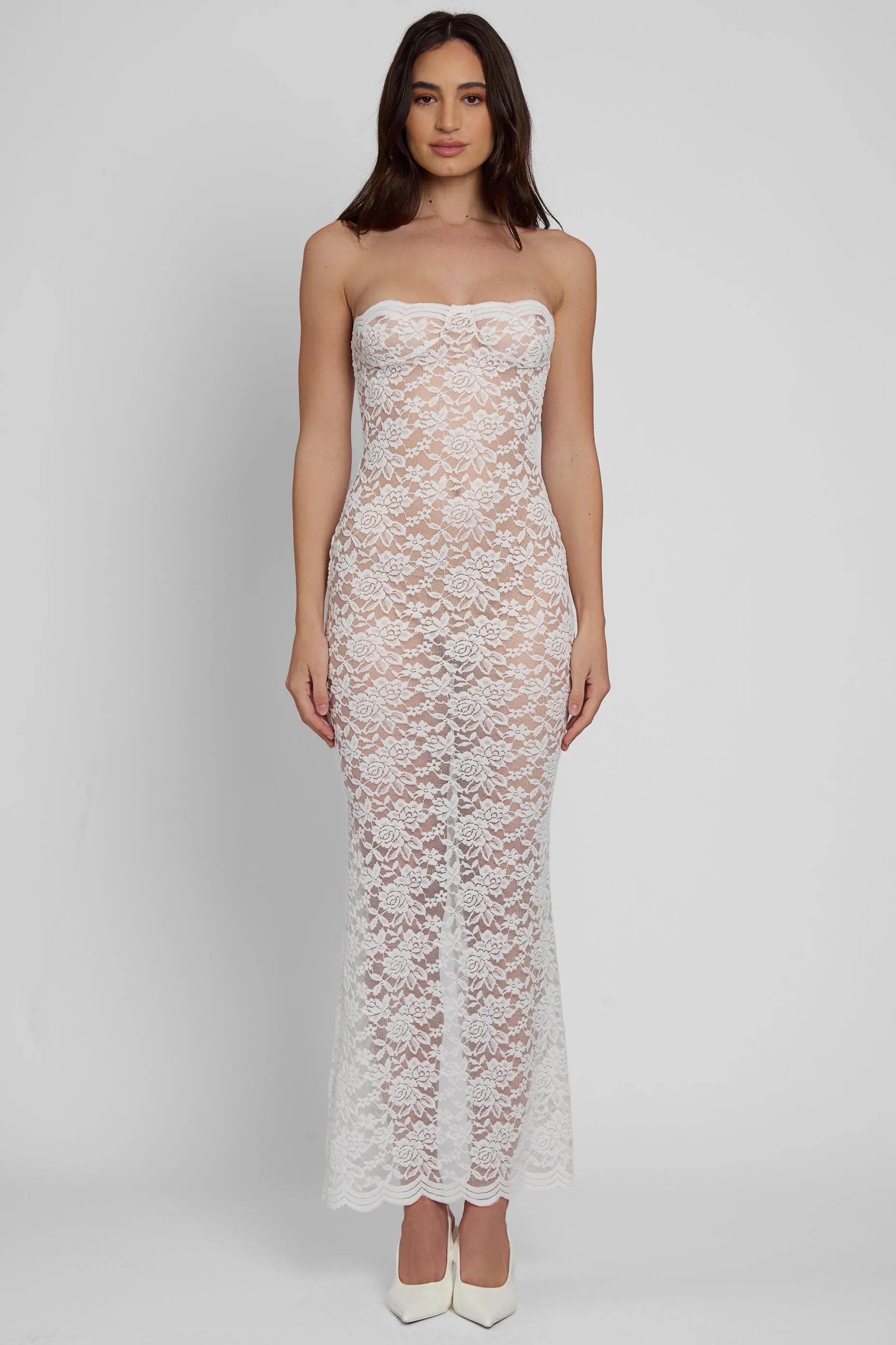 Soleil Scalloped Lace Midi Dress - White sold by LEAU product image thumbnail 2