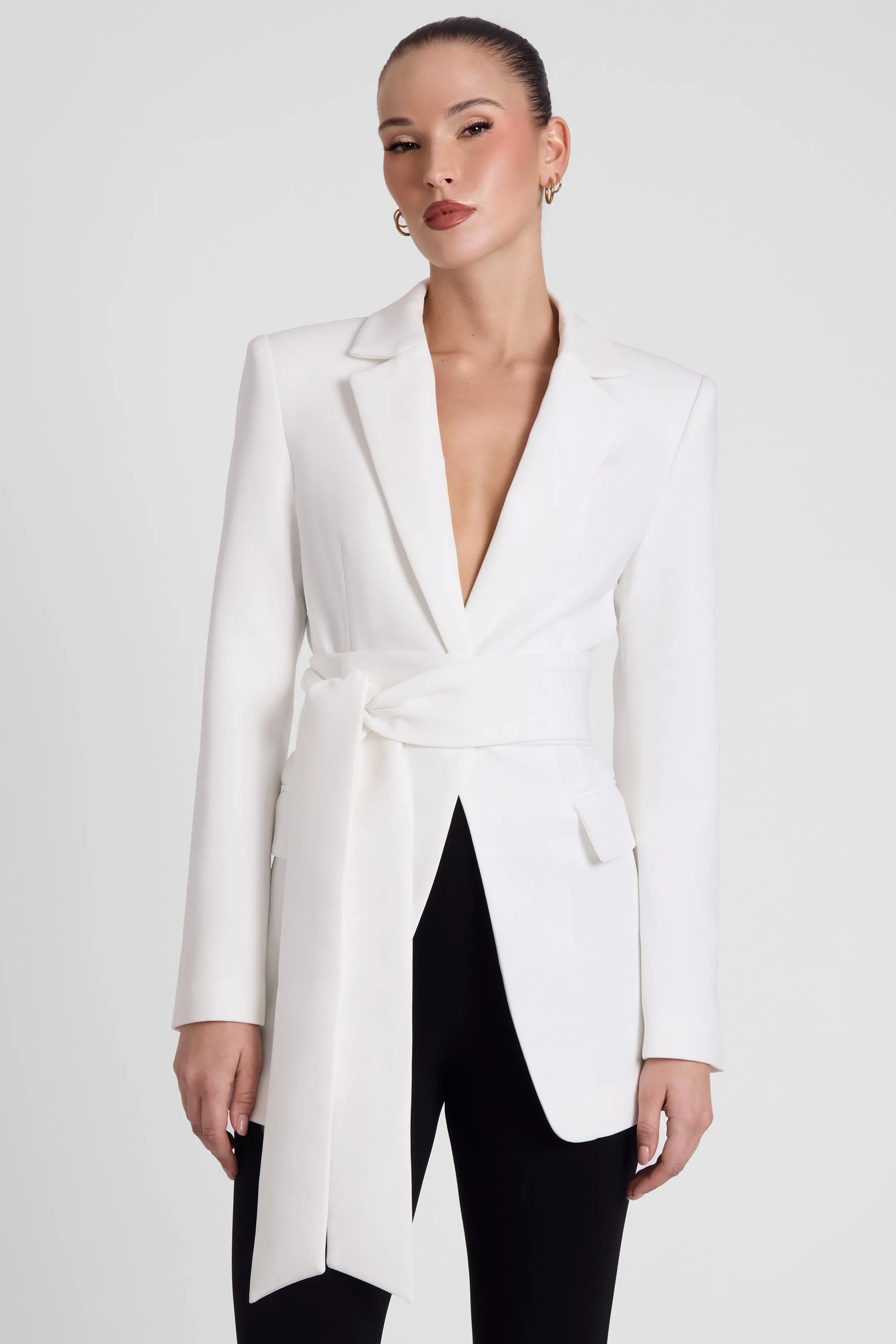 Classic Column Tailored Belted Blazer - White sold by LEAU product image thumbnail 4