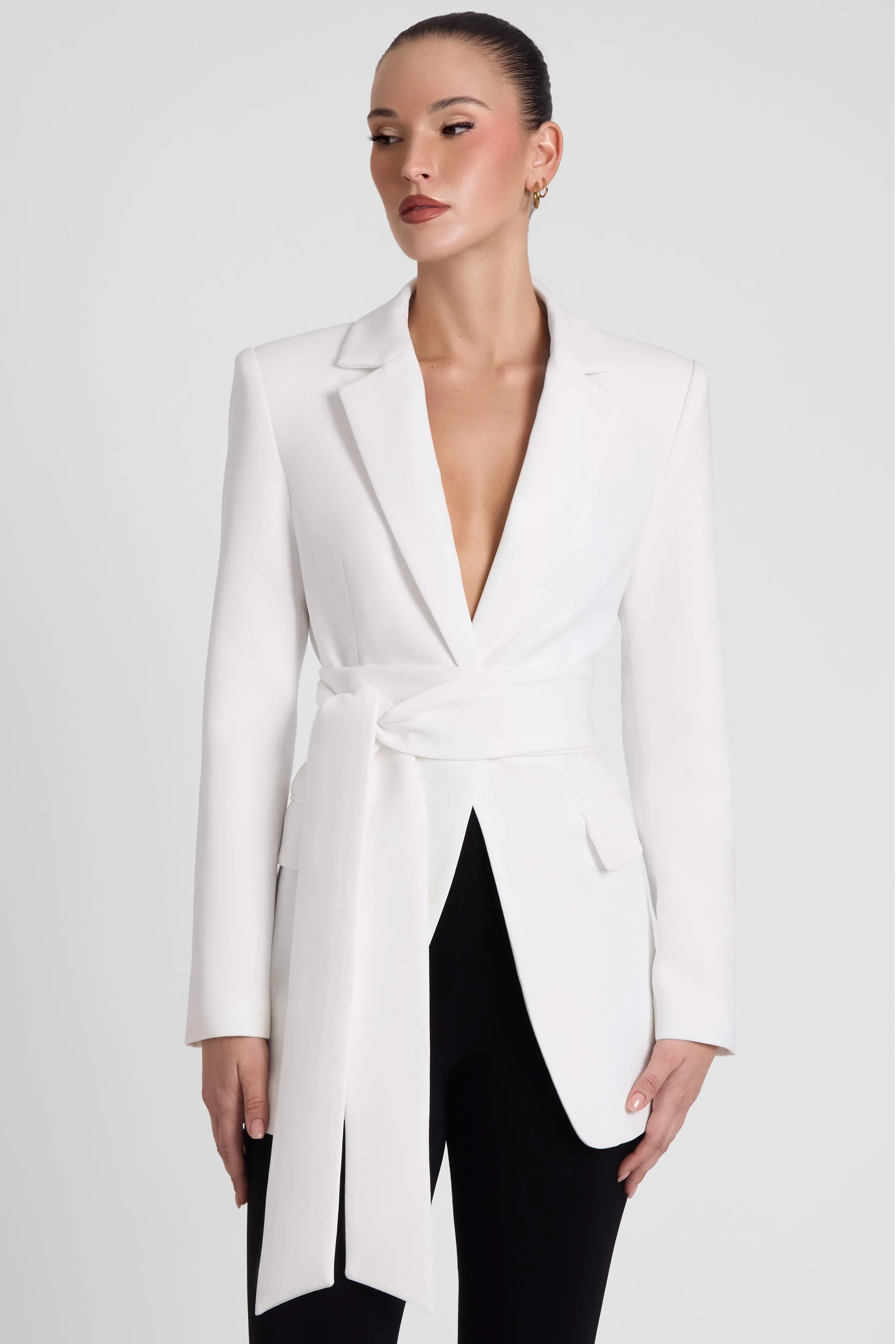 Classic Column Tailored Belted Blazer - White sold by LEAU product image thumbnail 3