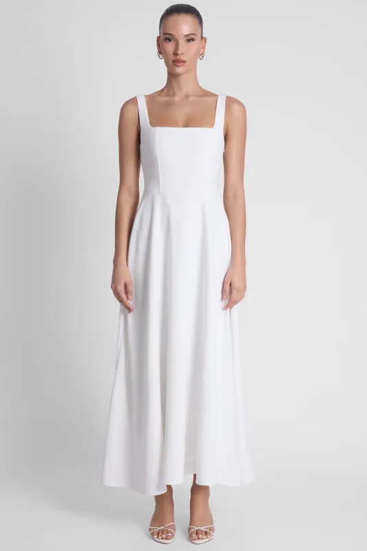 Serenity Square Neck Corset Midi Dress - White made by LEAU