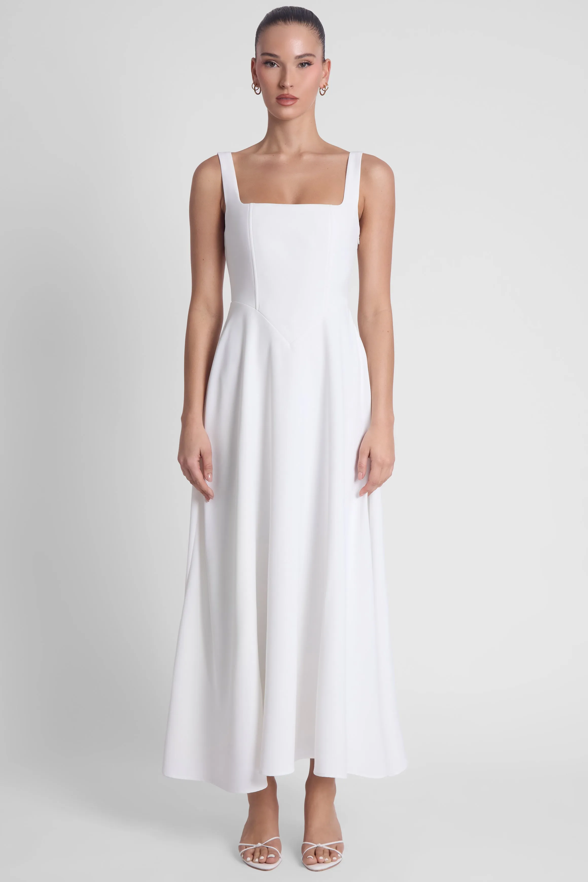 Serenity Square Neck Corset Midi Dress - White sold by LEAU