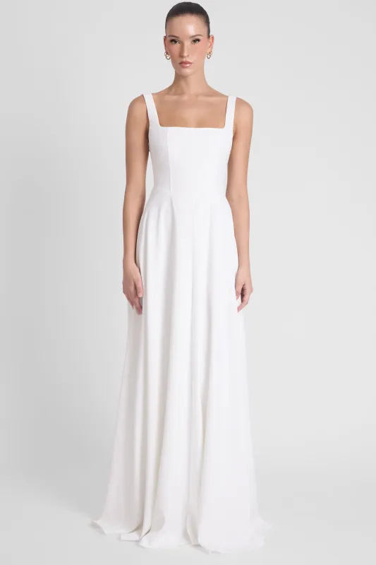 Siren Square Neck Corset Maxi Dress - White made by LEAU