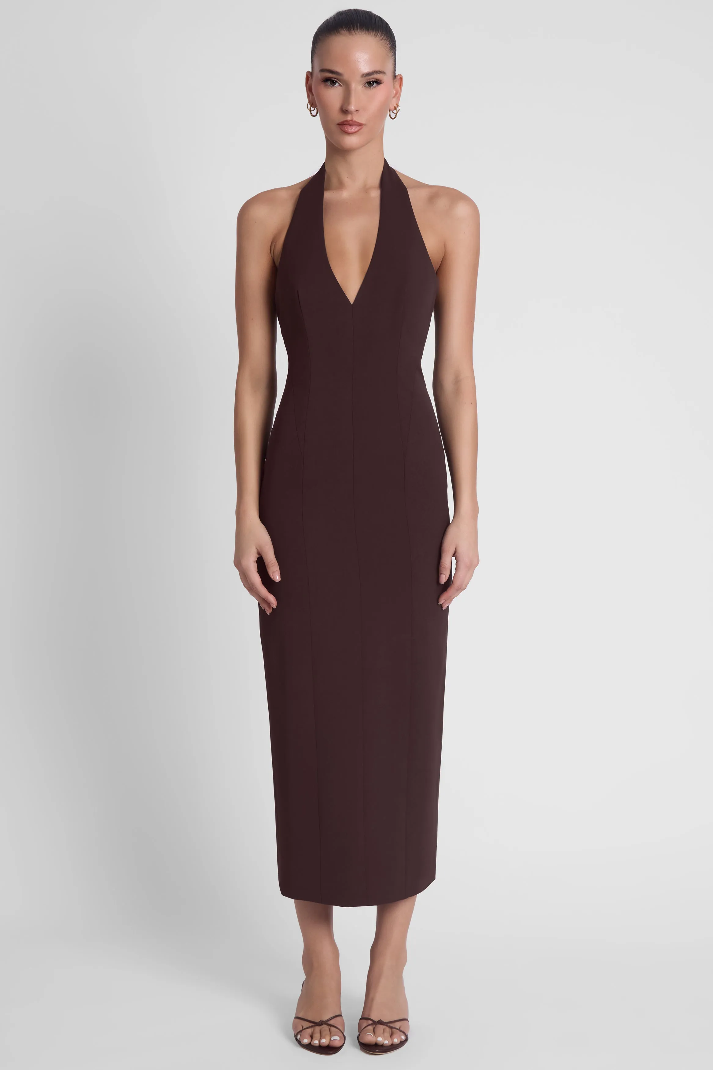Heiress Halter Midi Dress - Chocolate Brown sold by LEAU