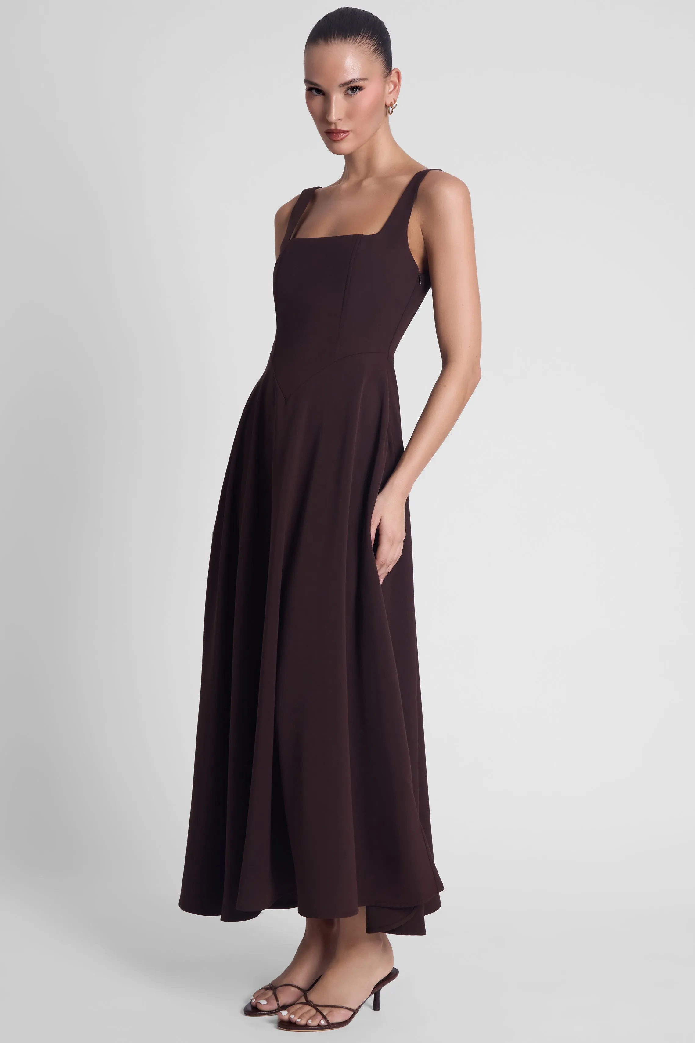 Serenity Square Neck Corset Midi Dress - Chocolate Brown sold by LEAU product image thumbnail 2