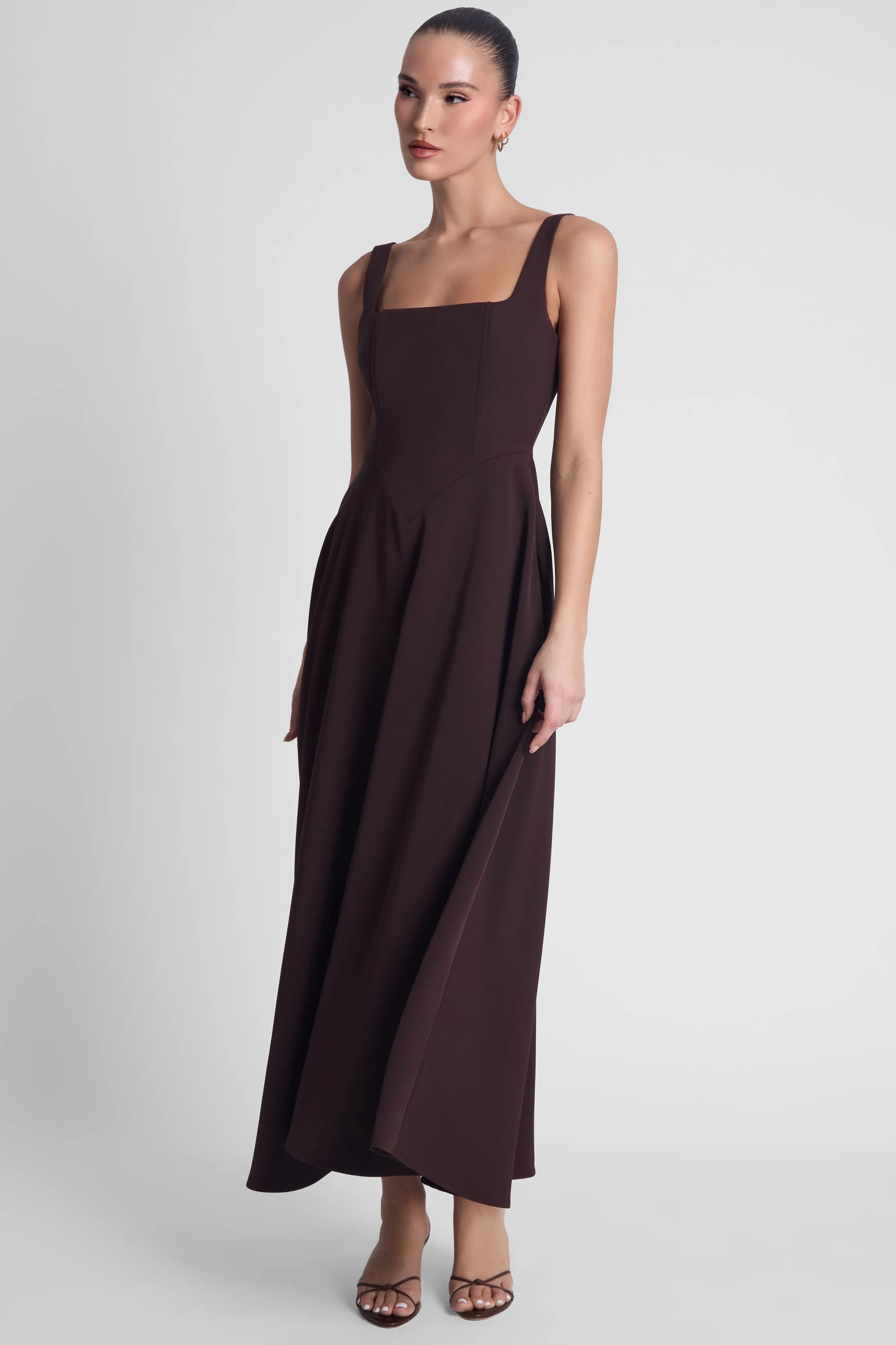 Serenity Square Neck Corset Midi Dress - Chocolate Brown sold by LEAU product image thumbnail 4