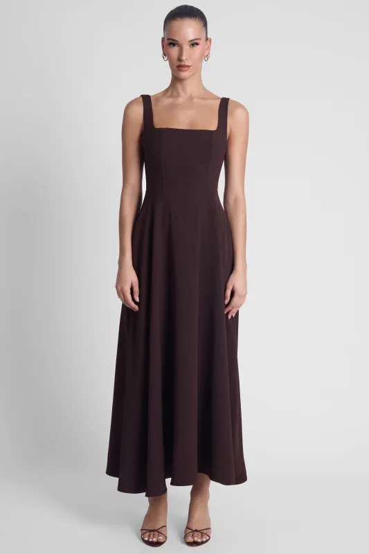 Serenity Square Neck Corset Midi Dress - Chocolate Brown made by LEAU