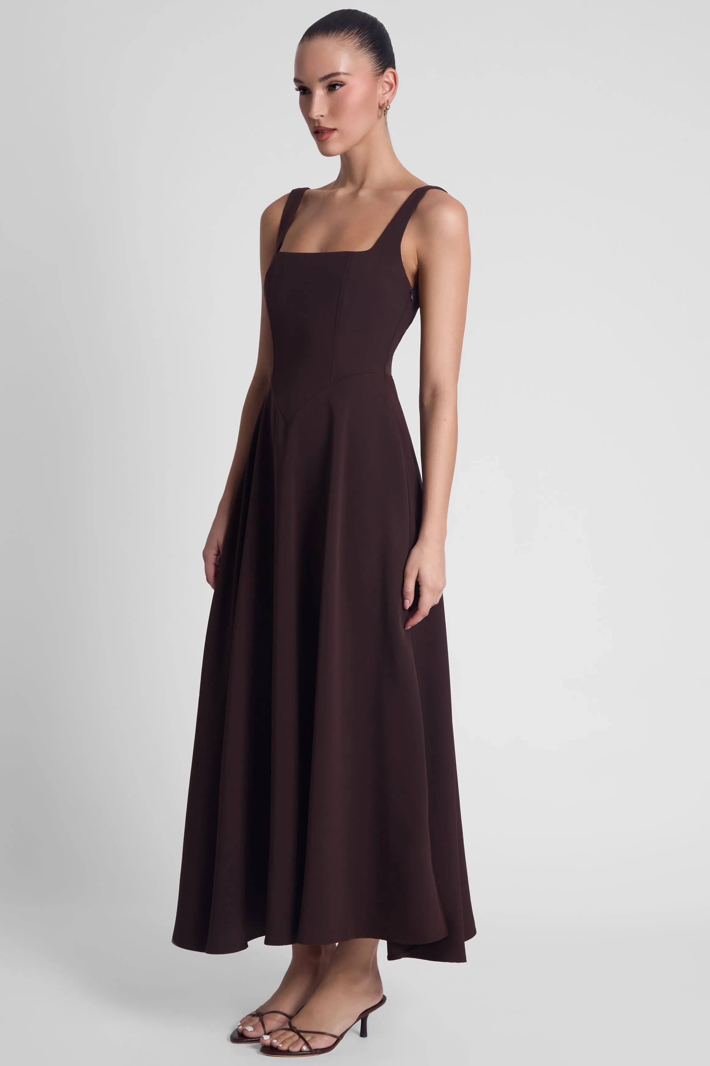 Serenity Square Neck Corset Midi Dress - Chocolate Brown sold by LEAU product image thumbnail 3