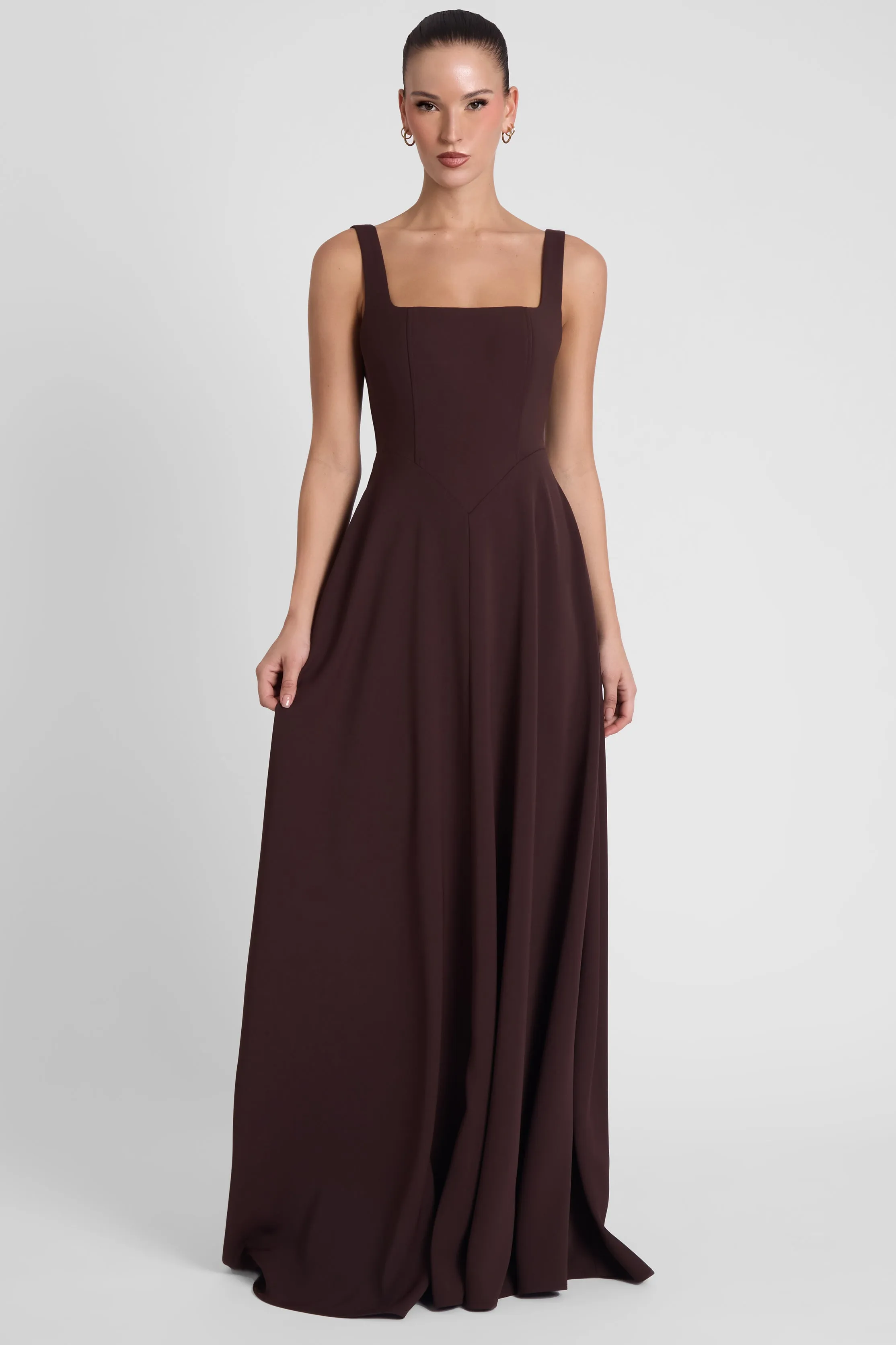 Siren Square Neck Corset Maxi Dress - Chocolate Brown sold by LEAU product image thumbnail 4