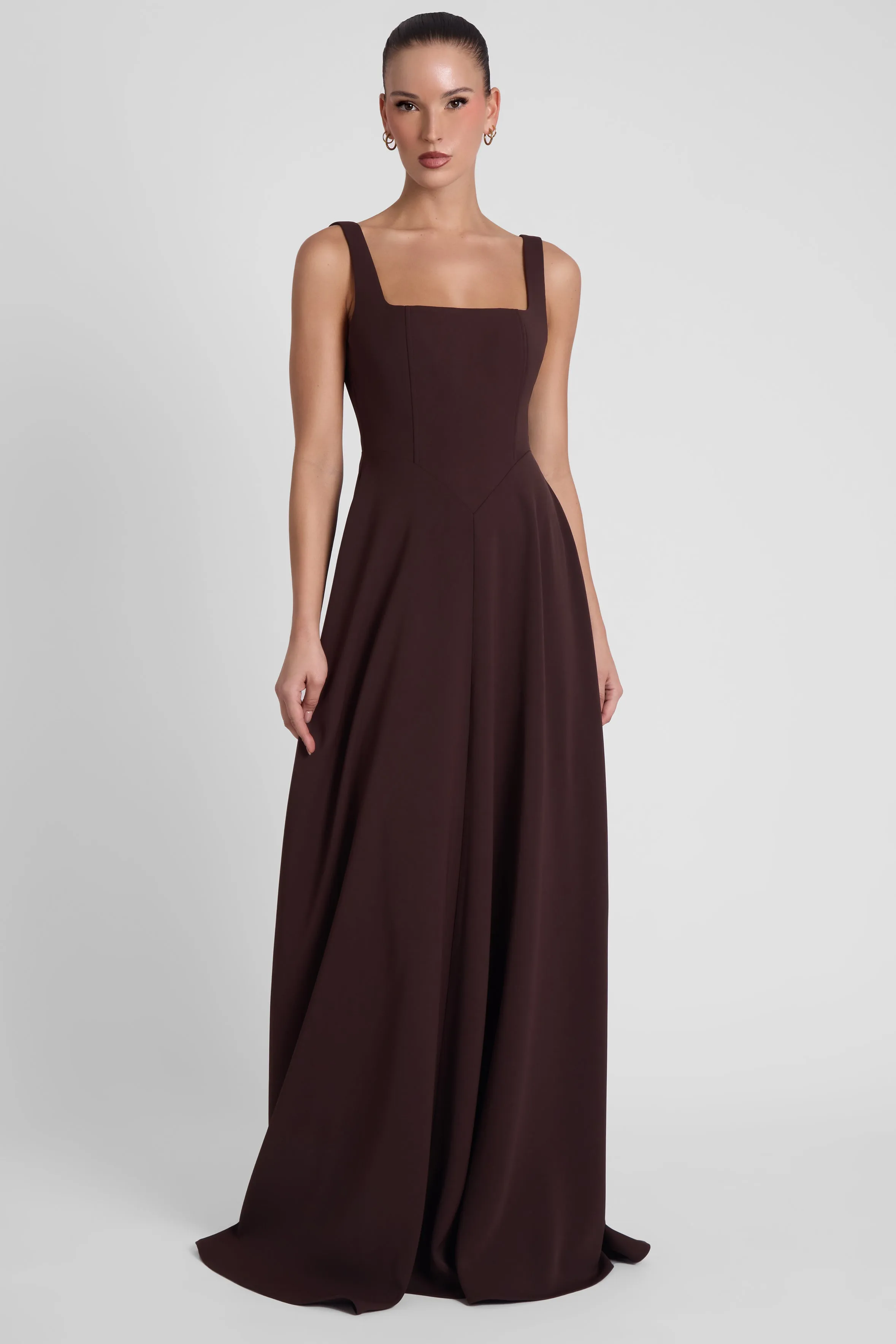 Siren Square Neck Corset Maxi Dress - Chocolate Brown sold by LEAU product image thumbnail 2