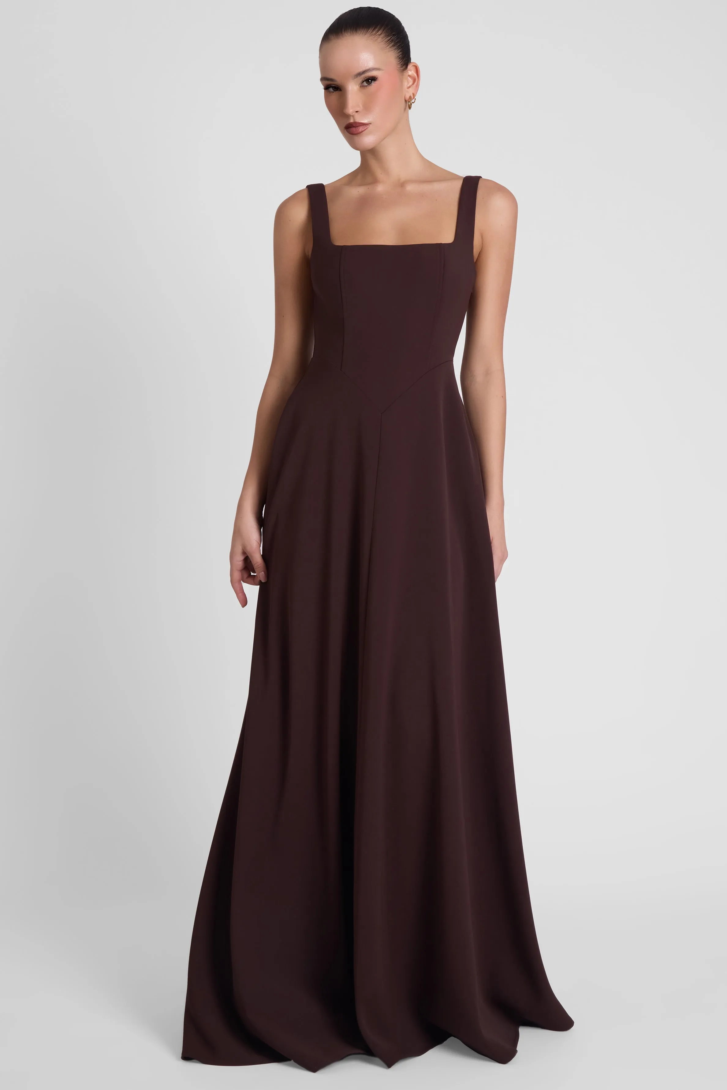 Siren Square Neck Corset Maxi Dress - Chocolate Brown sold by LEAU product image thumbnail 5