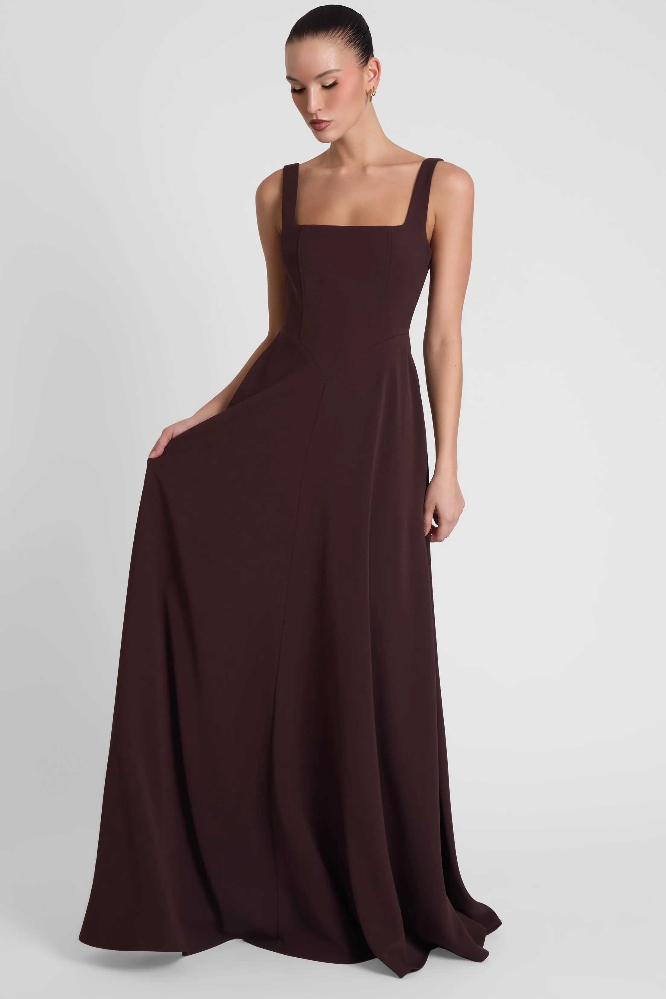 Siren Square Neck Corset Maxi Dress - Chocolate Brown sold by LEAU product image thumbnail 3