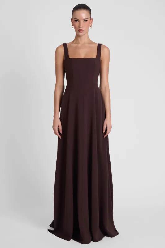 Siren Square Neck Corset Maxi Dress - Chocolate Brown made by LEAU