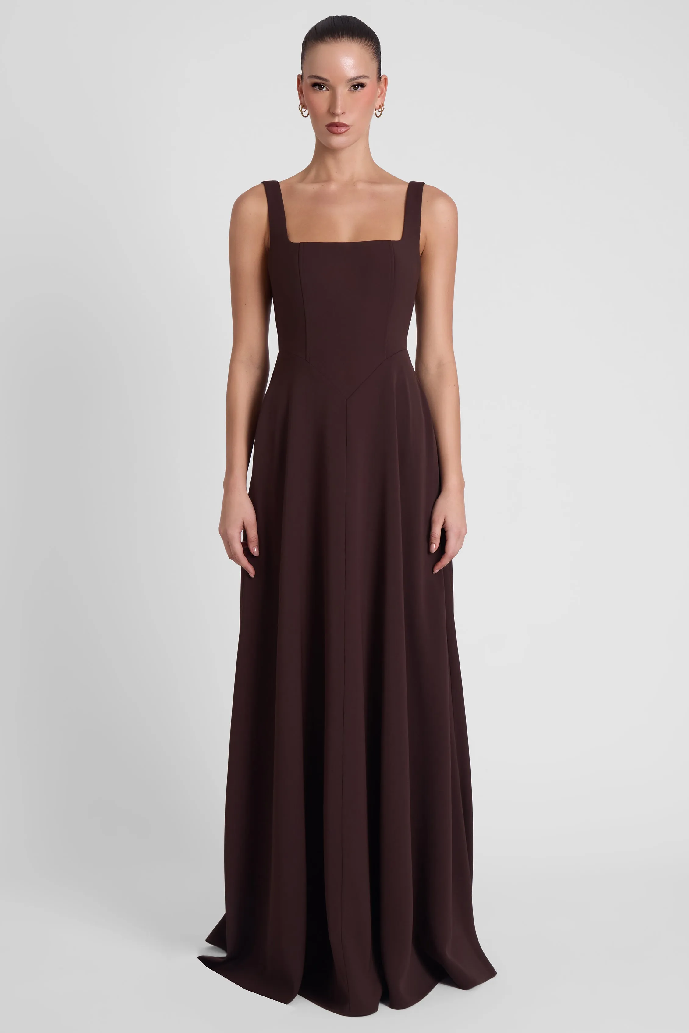 Siren Square Neck Corset Maxi Dress - Chocolate Brown sold by LEAU
