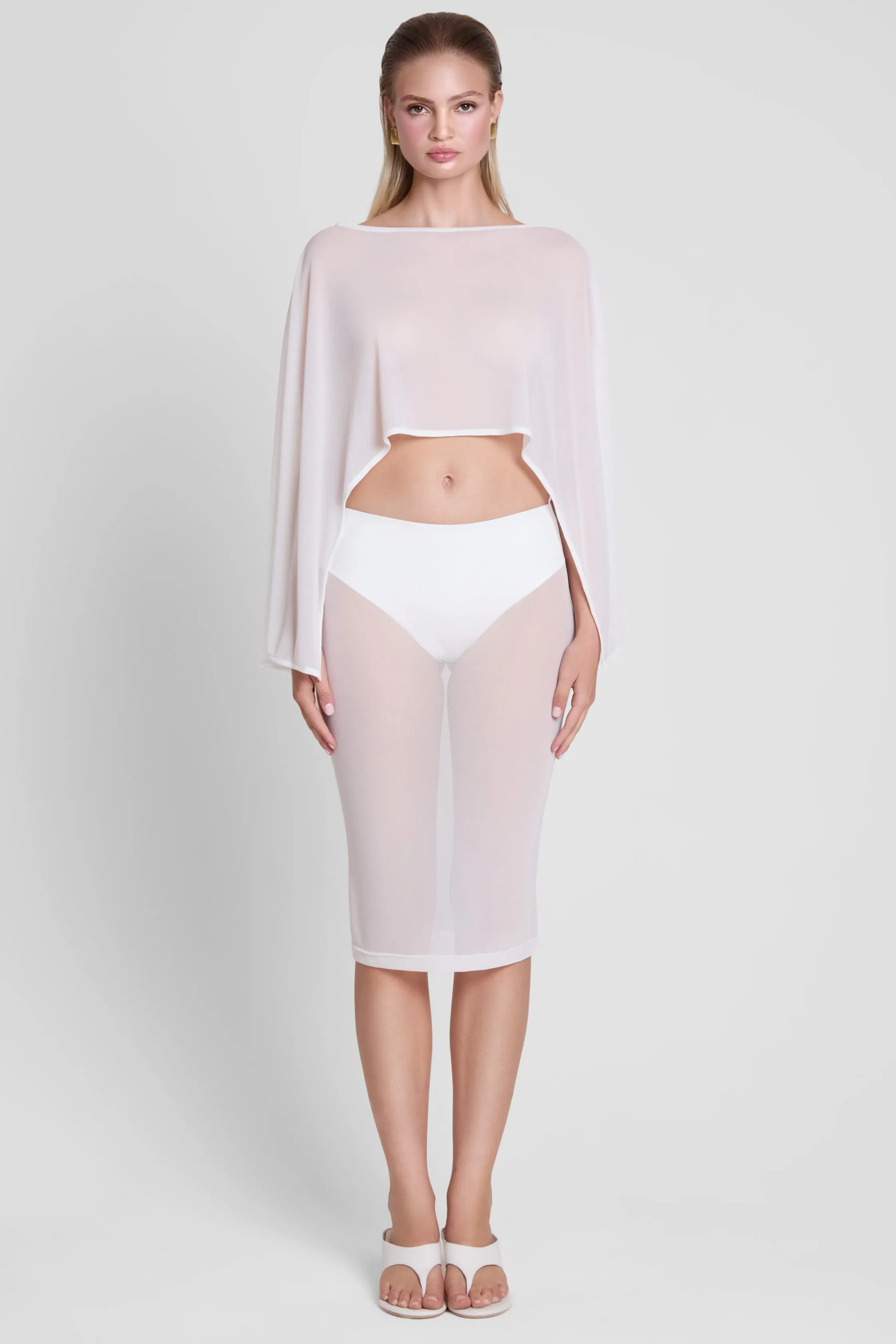 Imogen Sheer Mesh Cape - White sold by LEAU product image thumbnail 4