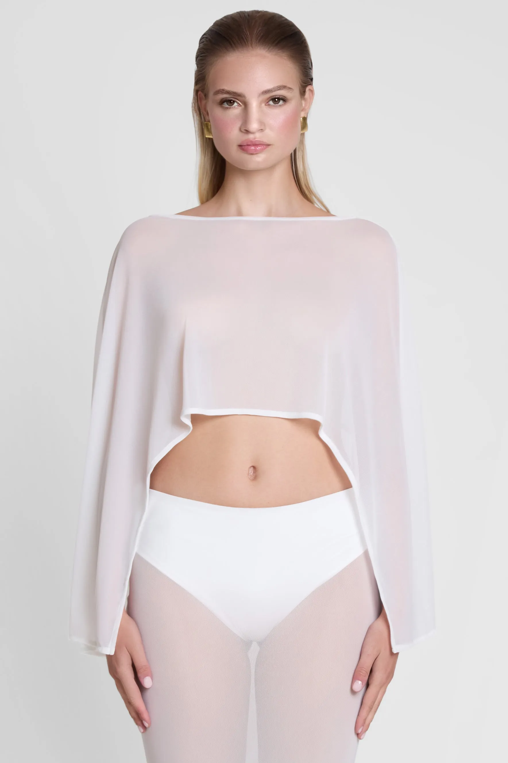 Imogen Sheer Mesh Cape - White sold by LEAU
