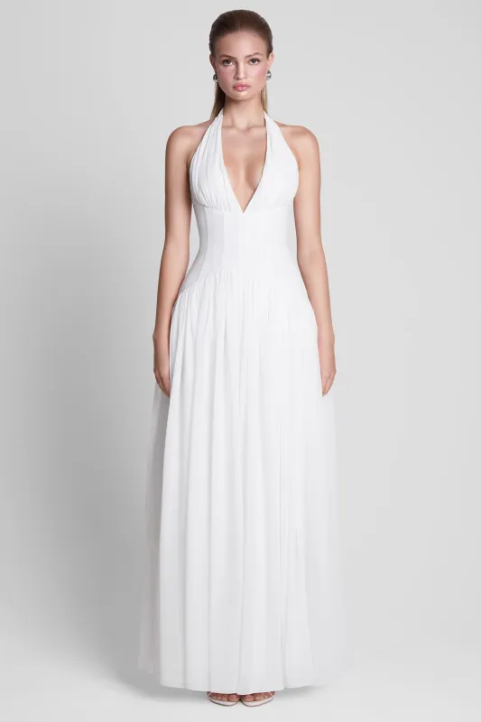 Harlowe Corset Maxi Dress - White made by LEAU
