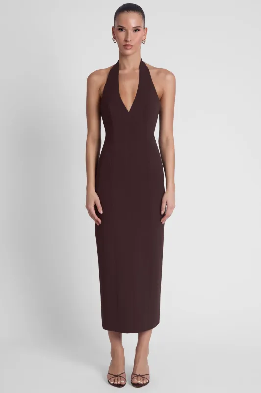 Helena Halter Midi Dress - Chocolate Brown made by LEAU