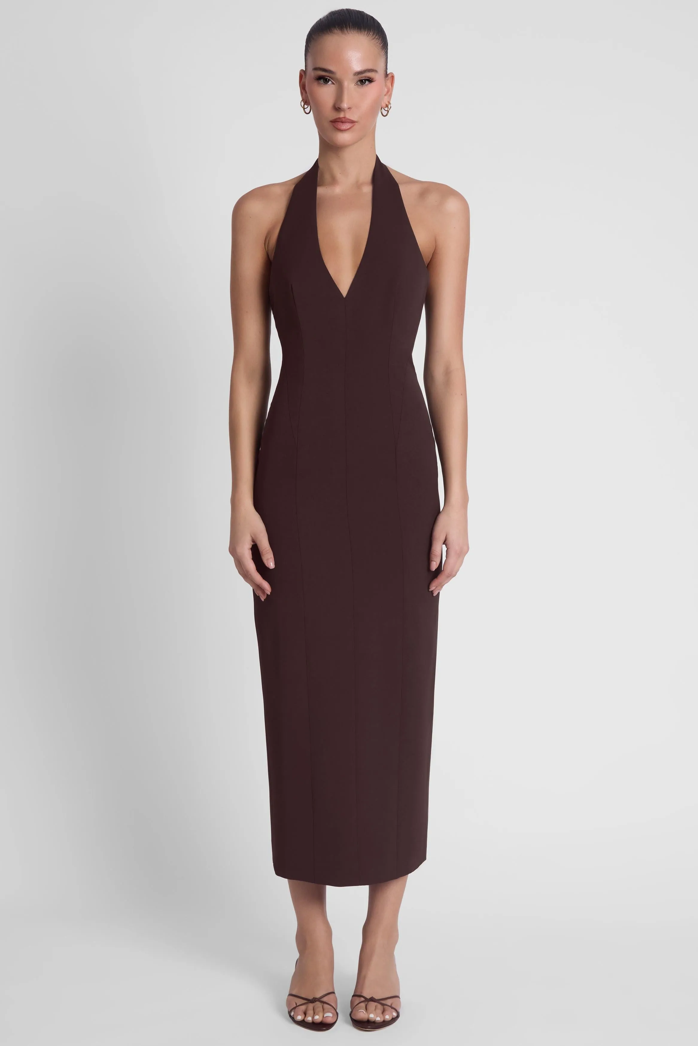 Helena Halter Midi Dress - Chocolate Brown sold by LEAU
