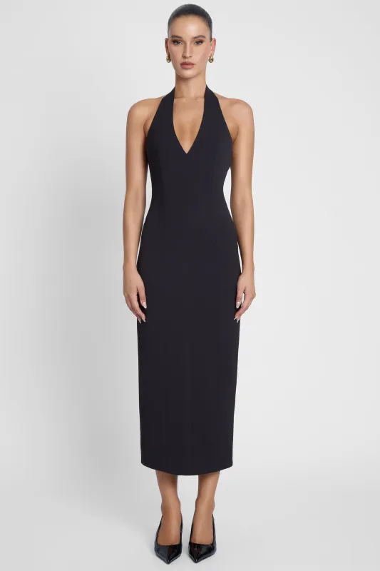 Helena Halter Midi Dress - Black made by LEAU