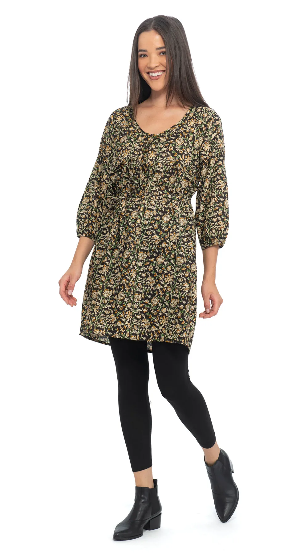 Gayatri Tunic - org.cotton blockprint - earthy sold by Alchemy Fashion