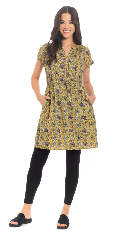 Padma Dress-mustard-org.cotton blockprint sold by Alchemy Fashion