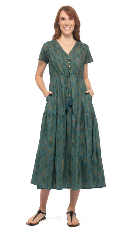 Sunita Dress - teal fan - organic cotton sold by Alchemy Fashion