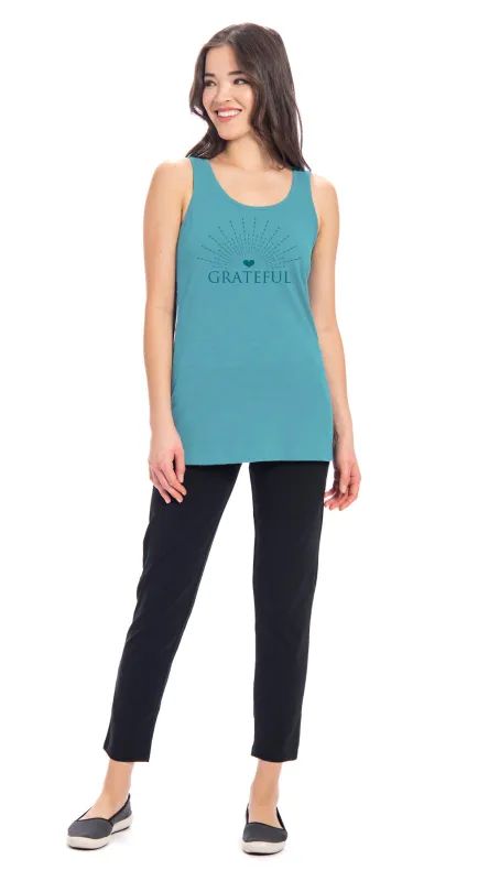 Extra-Long Tunic - turquoise grateful - org.cotton sold by Alchemy Fashion