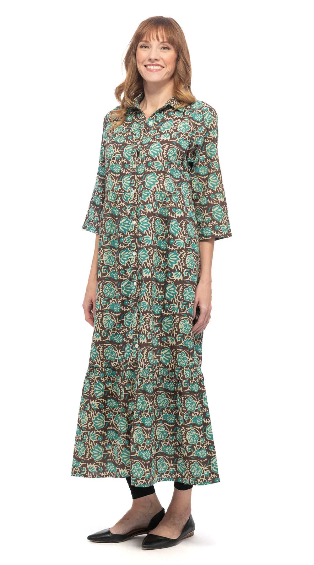 Leela Dress - teal raja - organic cotton sold by Alchemy Fashion