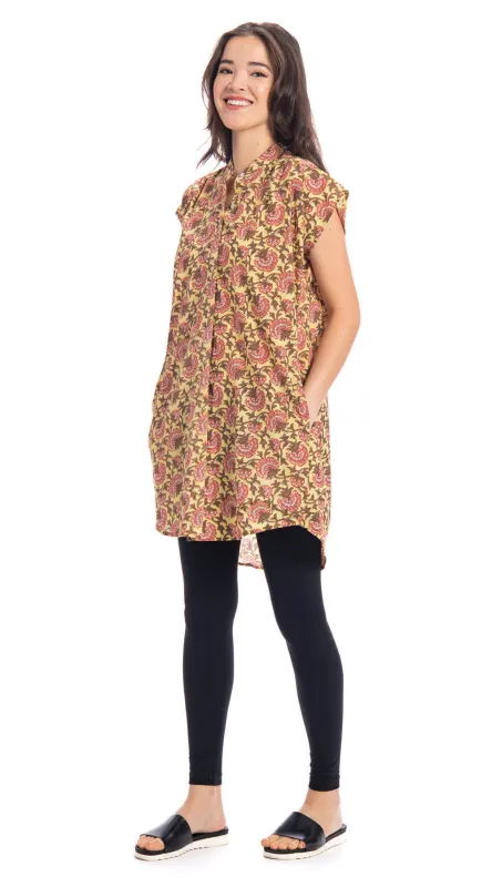 Chelsea Tunic - yellow blockprint - org.cotton made by Alchemy Fashion