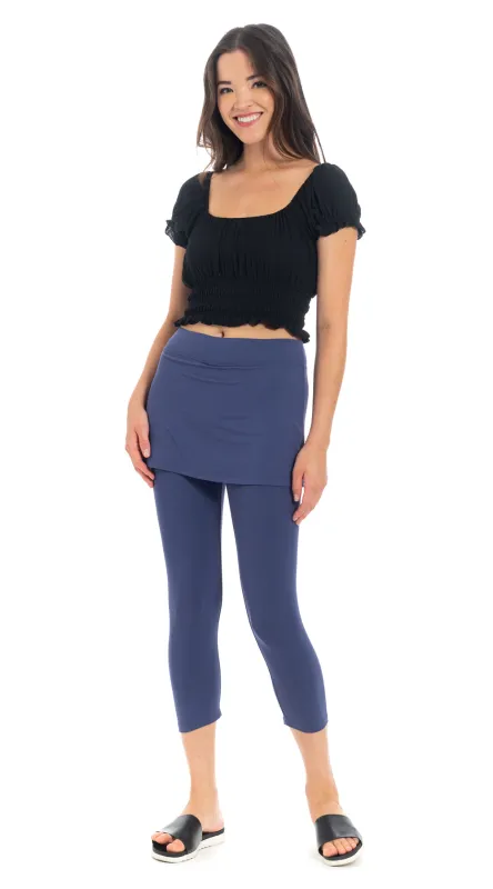 Skirted Capris - sapphire- organic cotton sold by Alchemy Fashion