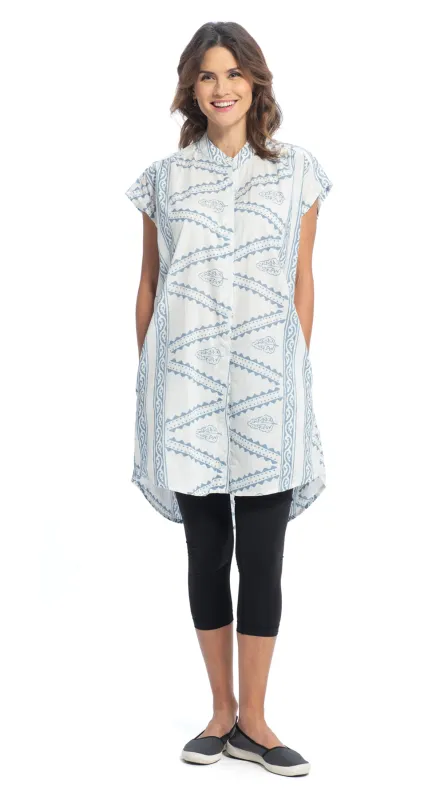 Chelsea Tunic - white+blue - cotton made by Alchemy Fashion