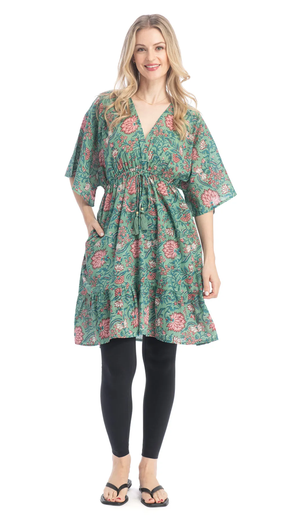 Short Kimono Dress - agave blockprint - organic cotton sold by Alchemy Fashion product image thumbnail 2