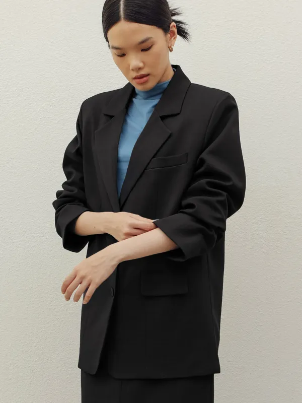 YOON RUCHED SLEEVE BLAZER IN BLACK sold by BLZR.ID