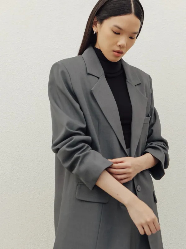 YOON RUCHED SLEEVE BLAZER IN GREY sold by BLZR.ID