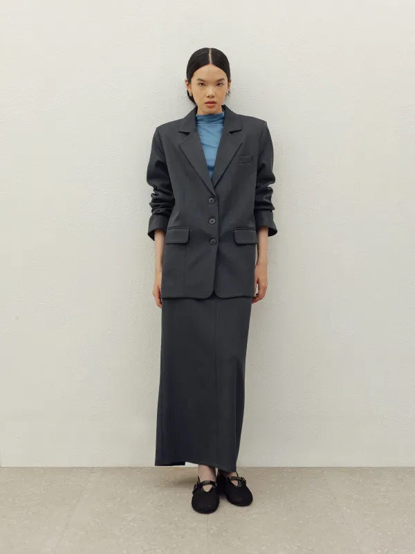 YOON RUCHED SLEEVE BLAZER IN CHARCOAL sold by BLZR.ID