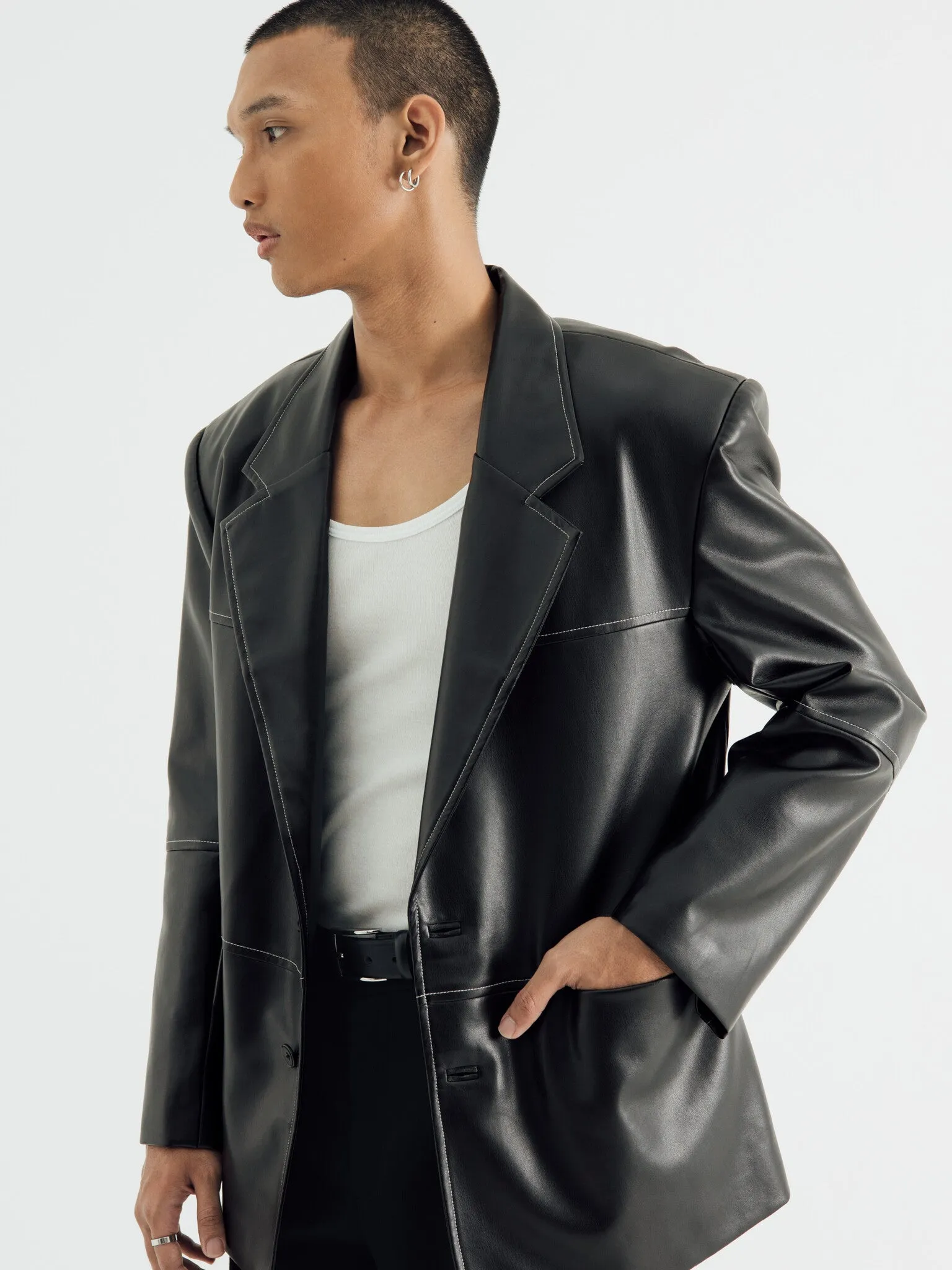 CONTRAST STITCHED LEATHER BLAZER sold by BLZR.ID product image thumbnail 5