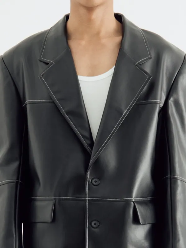 CONTRAST STITCHED LEATHER BLAZER sold by BLZR.ID