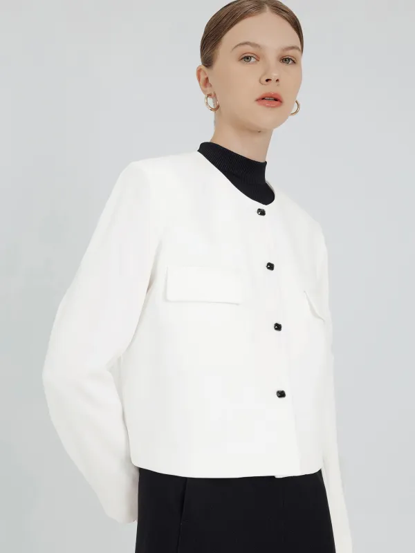 BOXY BUTTON BLAZER IN WHITE sold by BLZR.ID