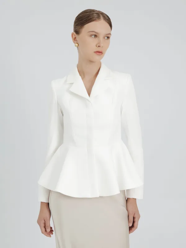 PEPLUM BLAZER IN WHITE sold by BLZR.ID