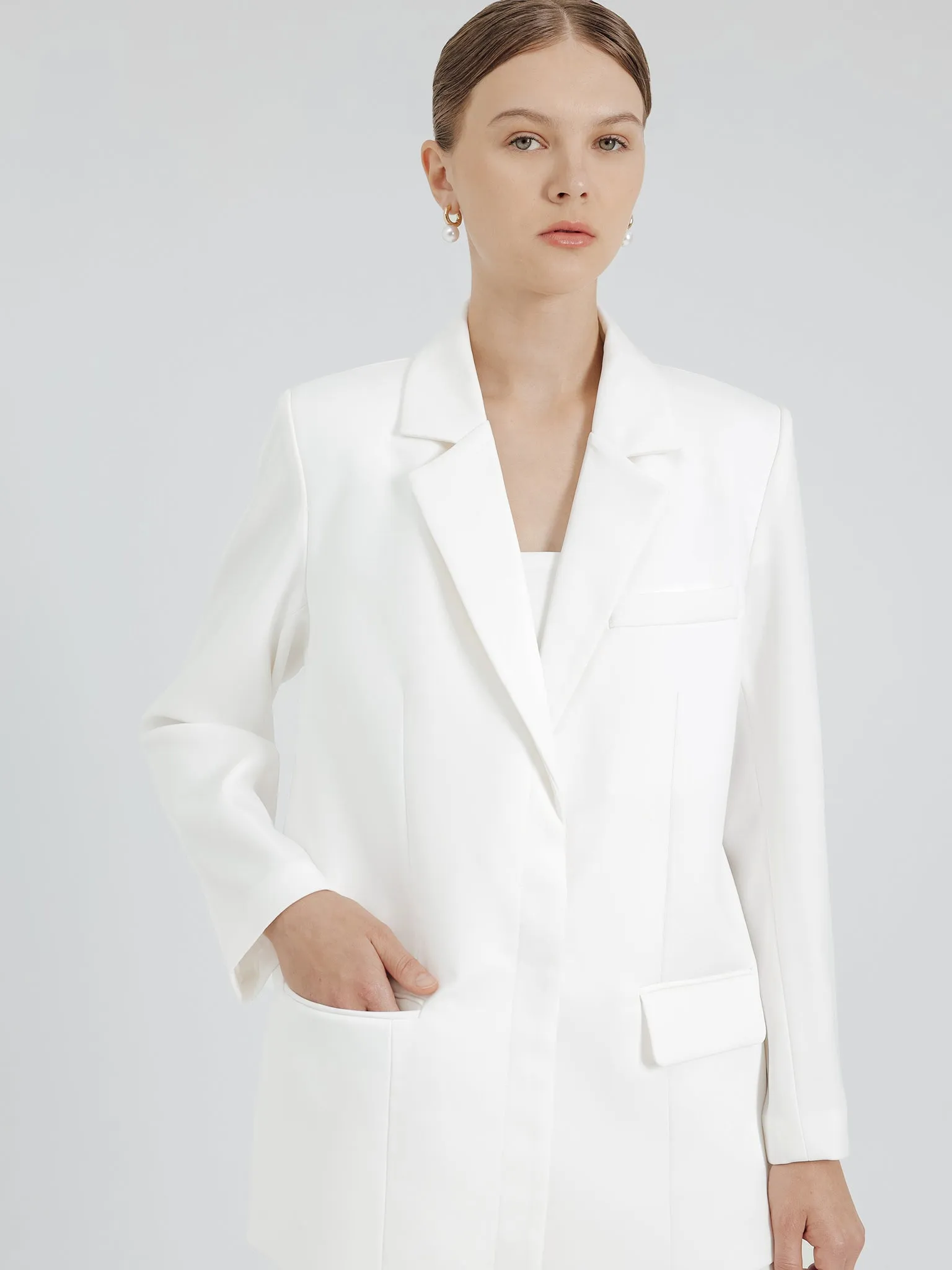 YOON RUCHED SLEEVE BLAZER IN WHITE sold by BLZR.ID