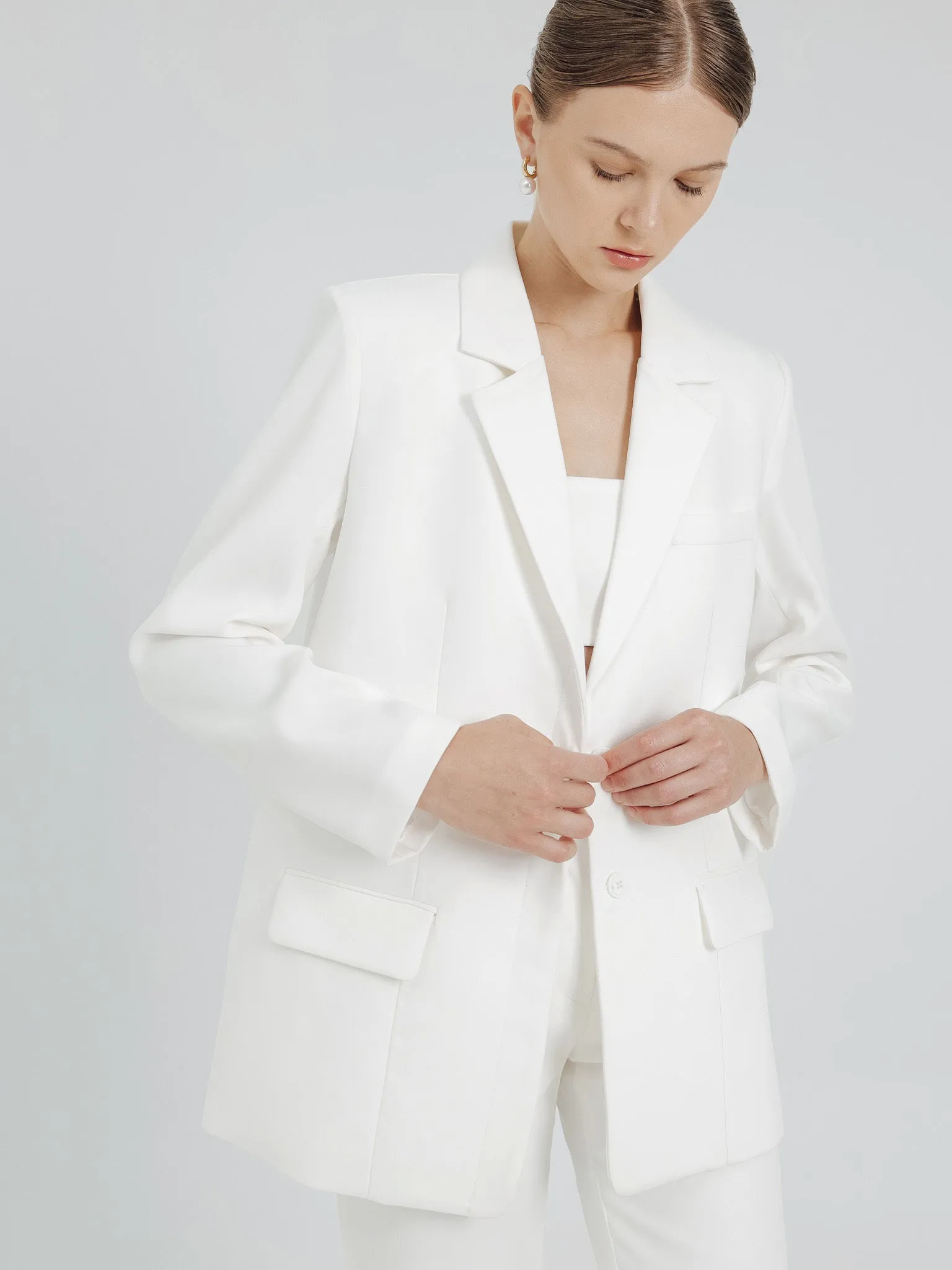 YOON RUCHED SLEEVE BLAZER IN WHITE sold by BLZR.ID product image thumbnail 5