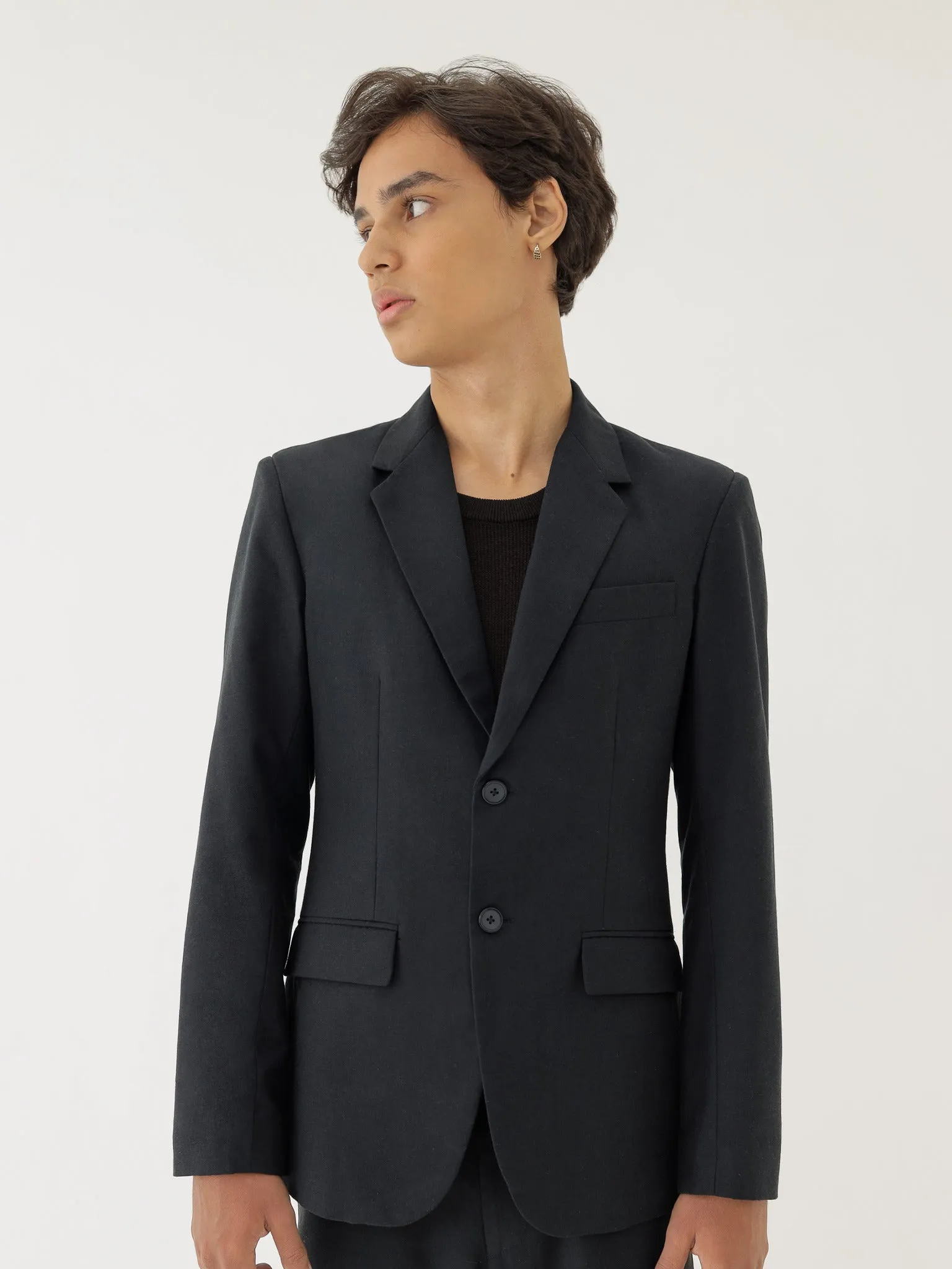 🌳 LINEN BASIC SLIM FIT BLAZER IN BLACK sold by BLZR.ID product image thumbnail 2