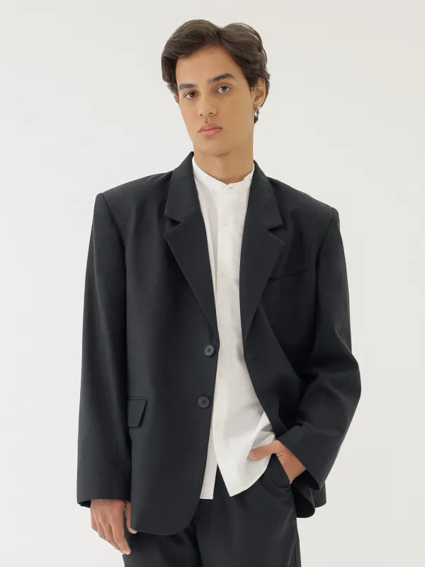 🌳 LINEN BASIC OVERSIZED BLAZER IN BLACK sold by BLZR.ID