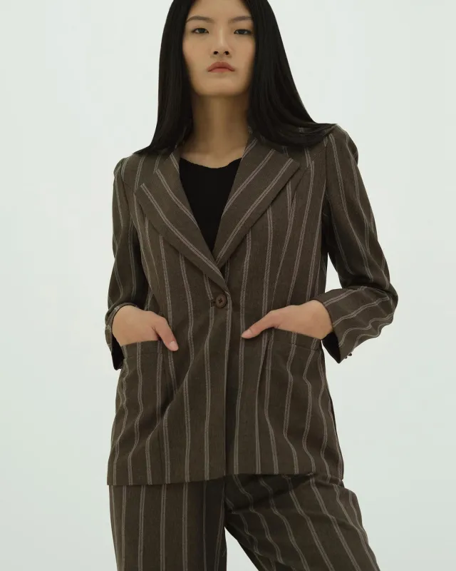 GRETA BROWN STRIPE BLAZER sold by BLZR.ID