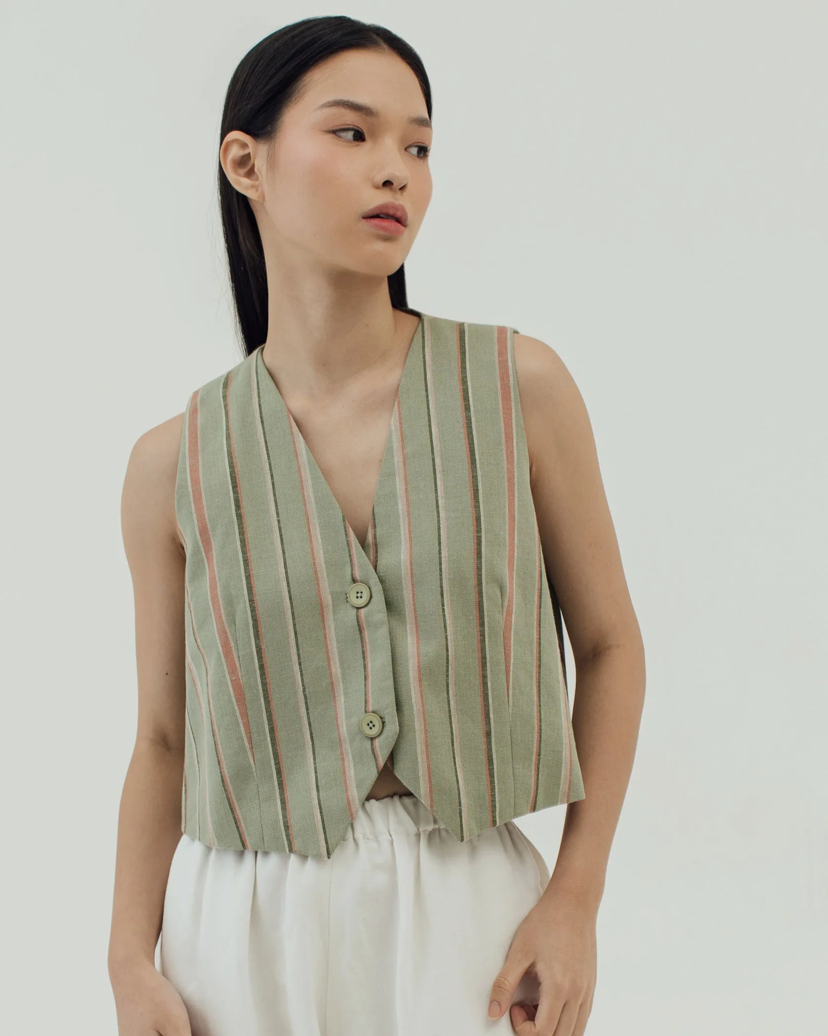 YURI SAGE LINEN VEST sold by BLZR.ID