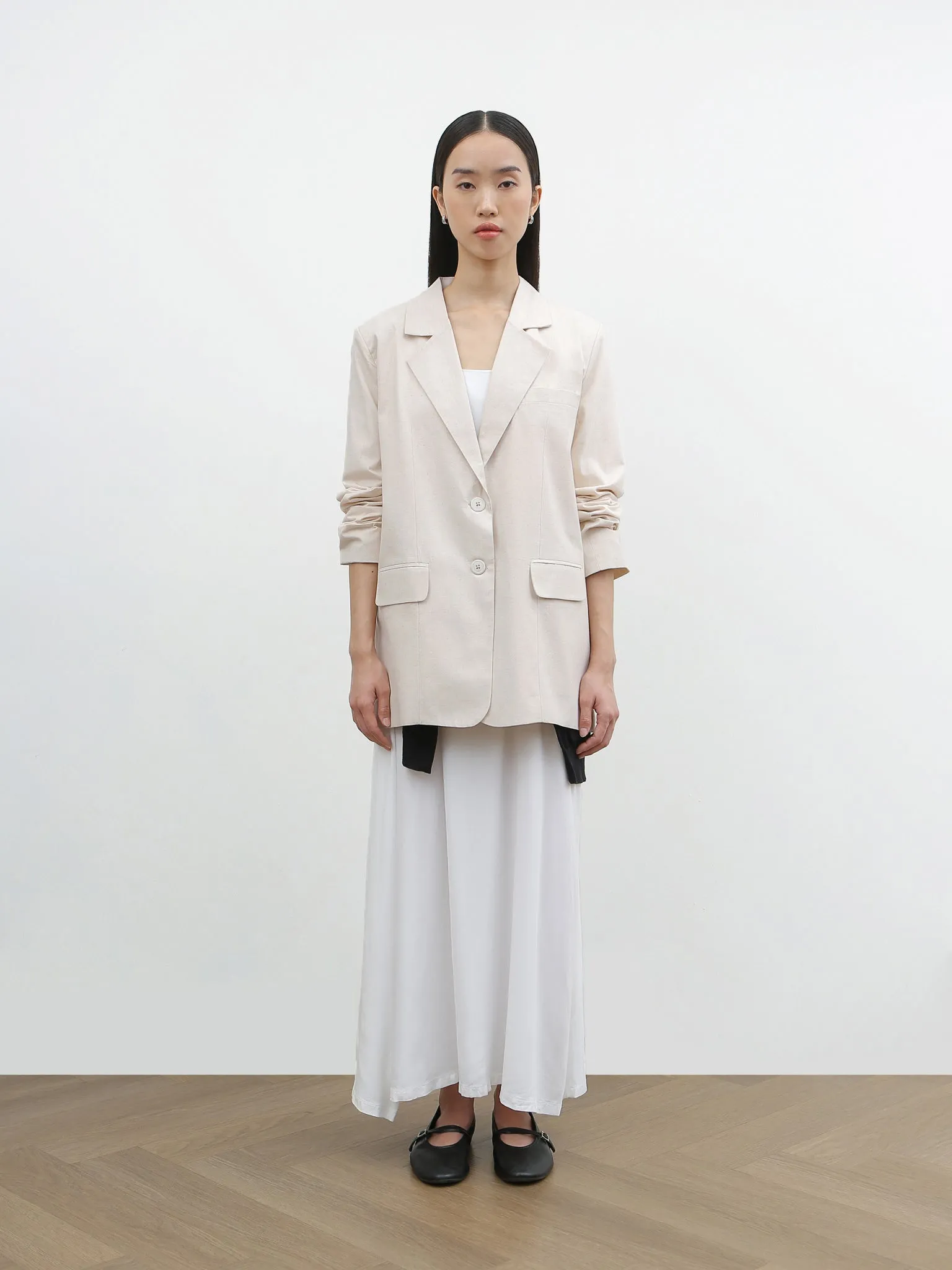 YOON RUCHED SLEEVE BLAZER IN BARLEY sold by BLZR.ID