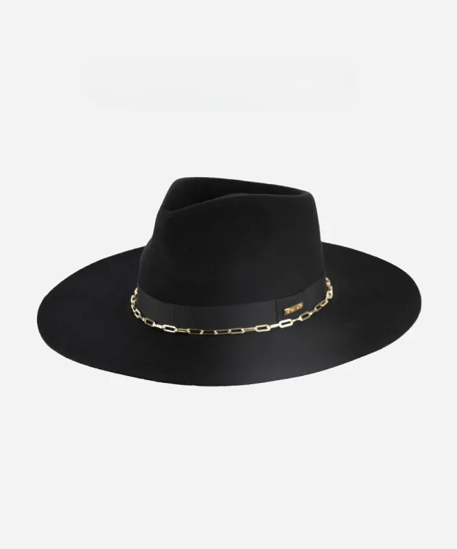 Raine Wide Brim Fedora - Black BLEMISHED sold by Gigi Pip