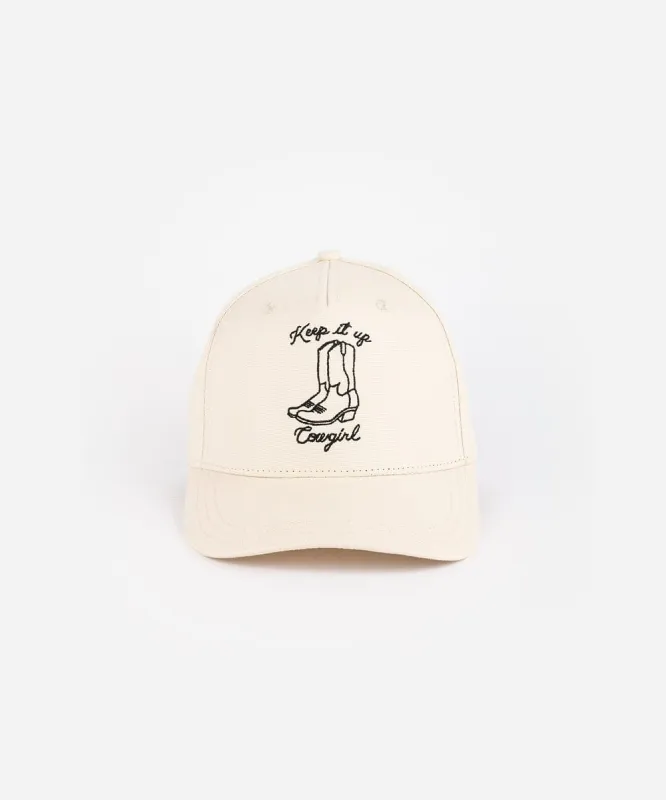 Keep It Up Cowgirl Canvas Trucker sold by Gigi Pip